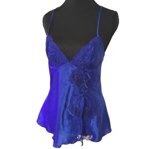 Vintage Babydoll Sexy Royal Blue Lingerie Top Lace Bows Criss-Cross Strap Small
